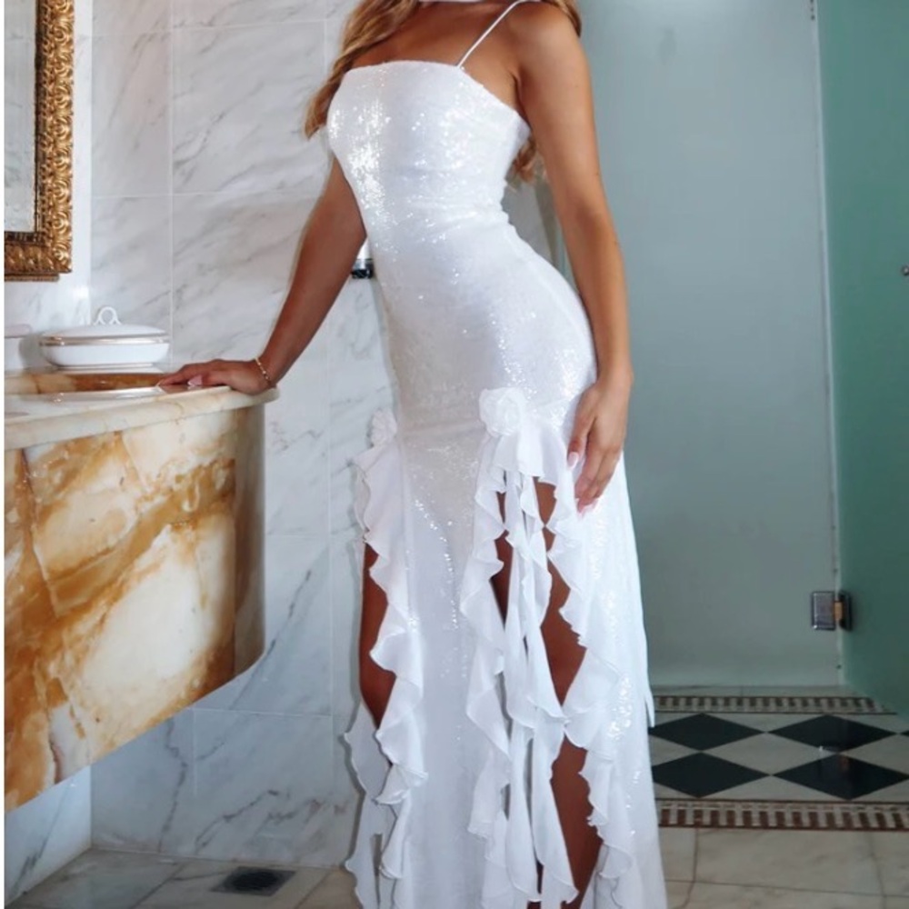 White Fox Boutique Sparkling Strapless White Dress